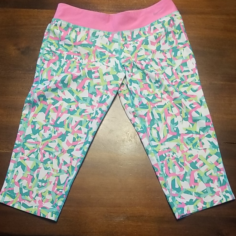 Nike Dri Fit Capris, Youth Girls Medium Colorful, Stretch Athletic